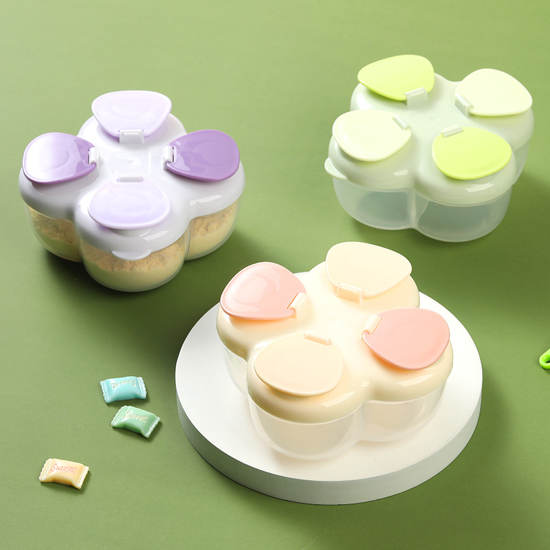 Baby Food Category - กระป๋องใส่สูตรนมแบบพกพา Clover 4 ช่อง, ฝาปิดแบบสัมผัสเดียว ปิดสนิท