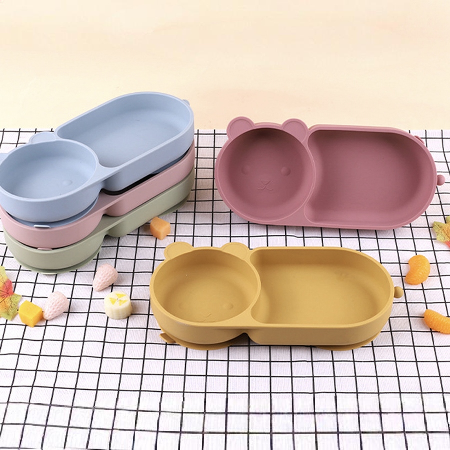 Baby Food Chopper - ชามดูดซิลิโคนเด็ก ลายหมีน่ารัก สี Macaron ซิลิโคนเกรดอาหาร 100%