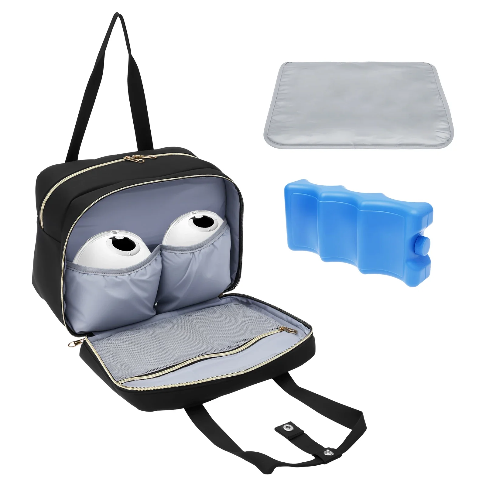 Baby Food Zip Lock Bag - กระเป๋าเก็บน้ำนมแม่พร้อมแผ่นน้ำแข็งและแผ่นกันน้ำ กระเป๋าเก็บความเย็นแบบพกพาสำหรับเดินทาง ใช้งานได้โดยไม่ต้องใช้มือ พร้อมฉนวนกันความร้อน