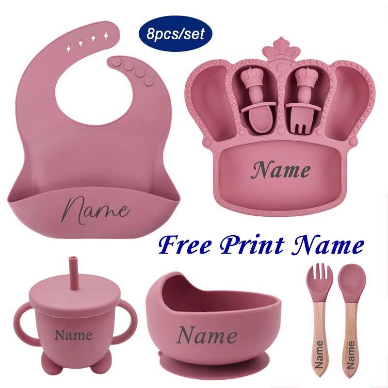 Baby Food Chopper - จานให้อาหารเด็กทารกพิมพ์ชื่อเฉพาะอุปกรณ์บนโต๊ะอาหารทำจากซิลิโคนช้อนทรงมงกุฎสำหรับเด็กของขวัญเด็กแรกเกิดภาชนะอาหารเย็นสำหรับเด็ก