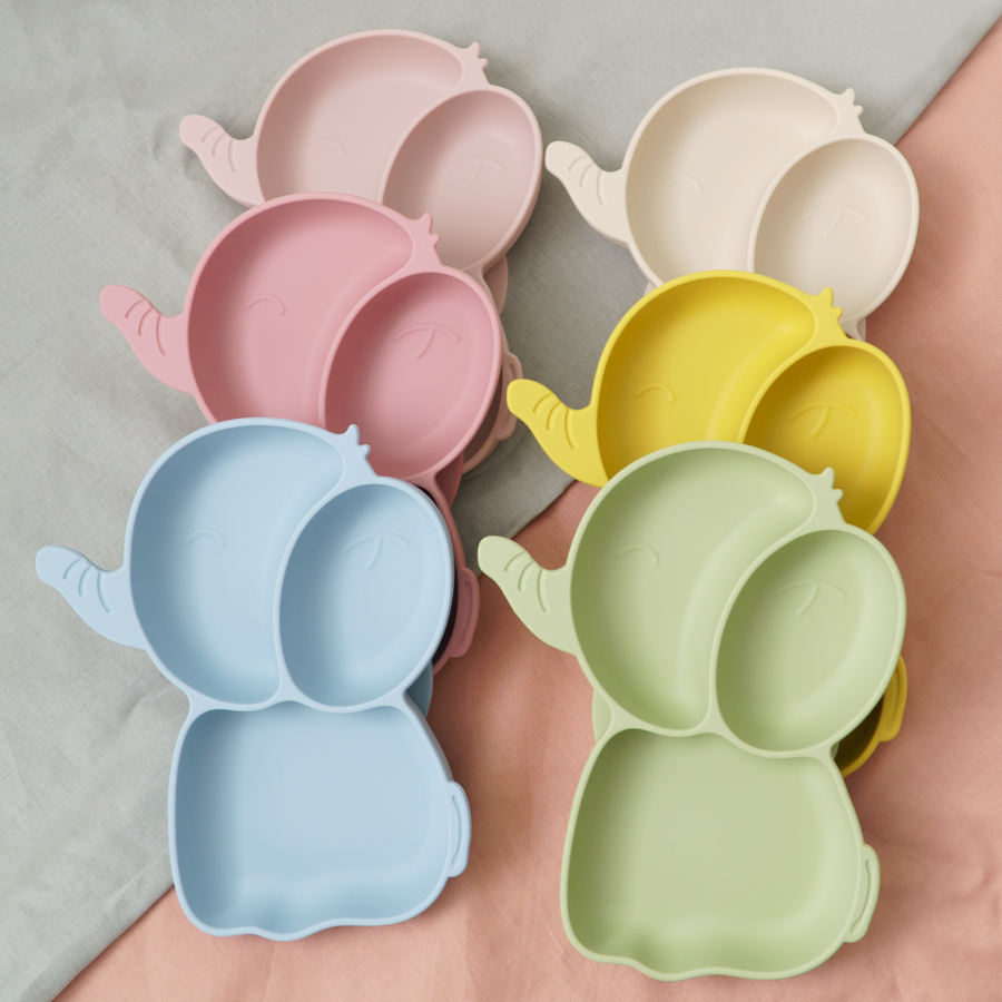 Baby Food Chopper - จานอาหารสำหรับเด็ก1ชิ้นทำจากซิลิโคนอุปกรณ์การ์ตูนช้างสำหรับฝึกเด็กหัดเดิน