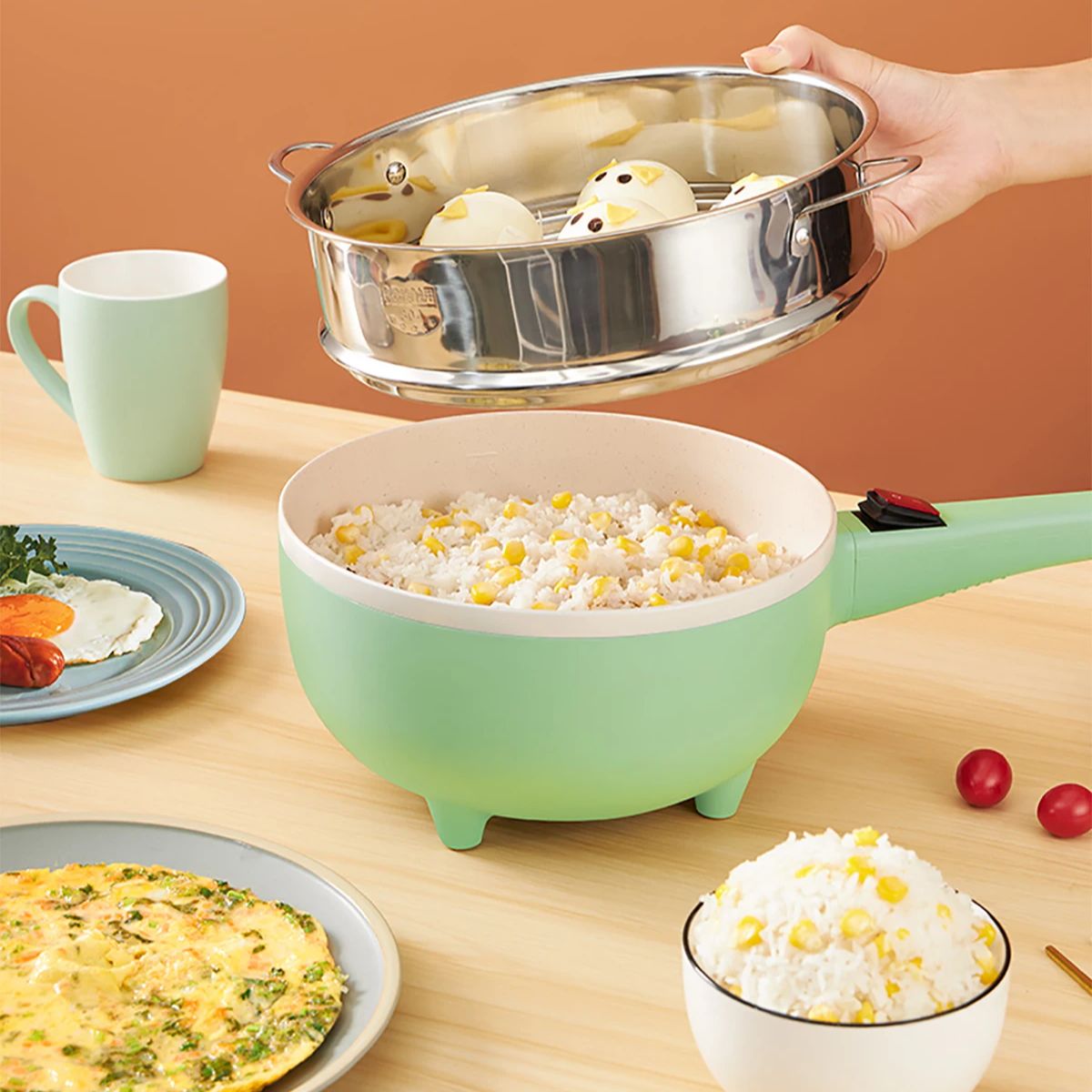 Baby Food Steamer - กระทะไฟฟ้าอเนกประสงค์ ARIER 24V 220V แบบพกพา สำหรับรถบรรทุก