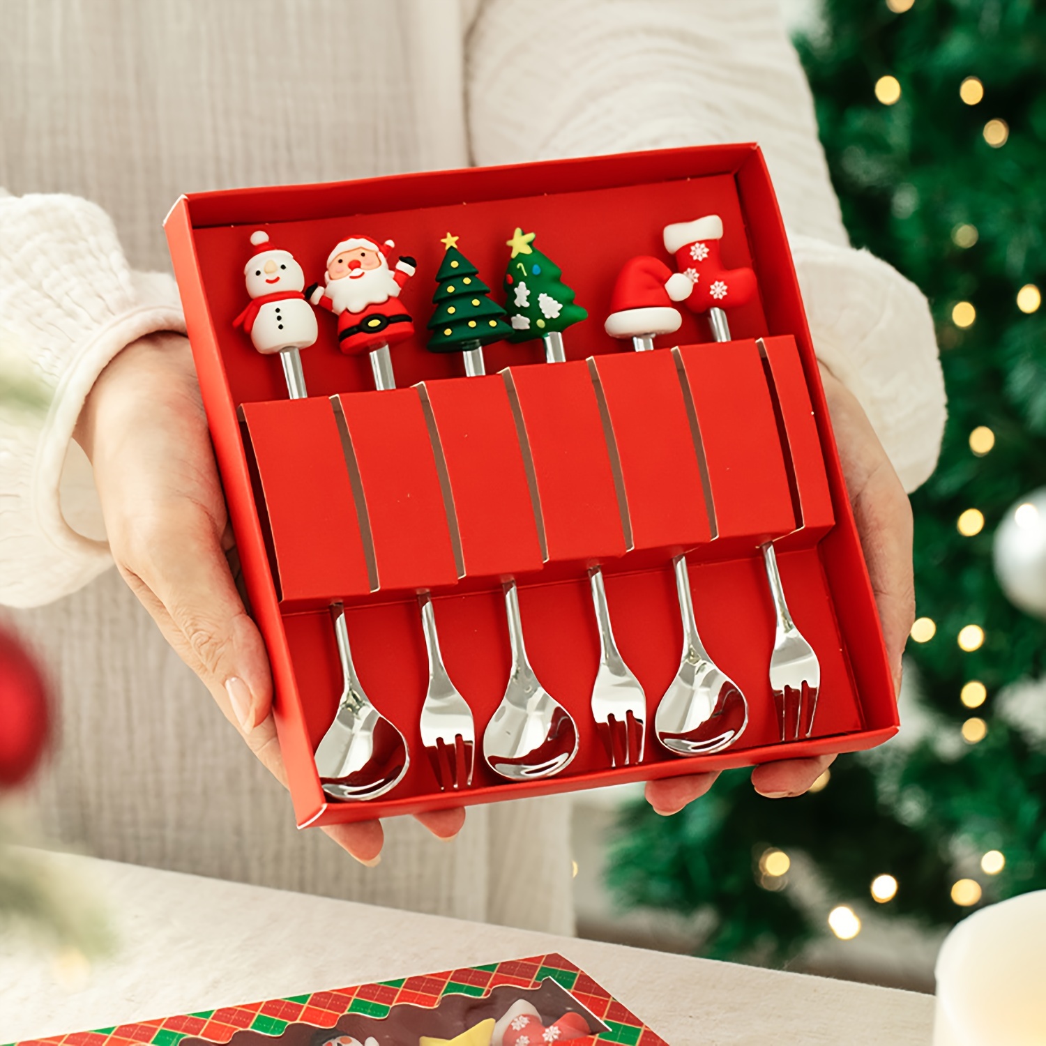 Weaning Spoon Set - ชุดช้อนส้อมคริสต์มาสสุดสร้างสรรค์ 1 ชุด ชุดช้อนส้อมสแตนเลสสำหรับกาแฟ ชา และของหวาน